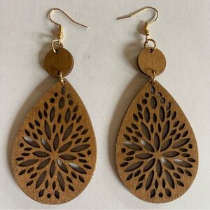 Wood Laser Cut Pierced Earrings 1.5" x 3.75" Mandala Design Feather Light Beachy